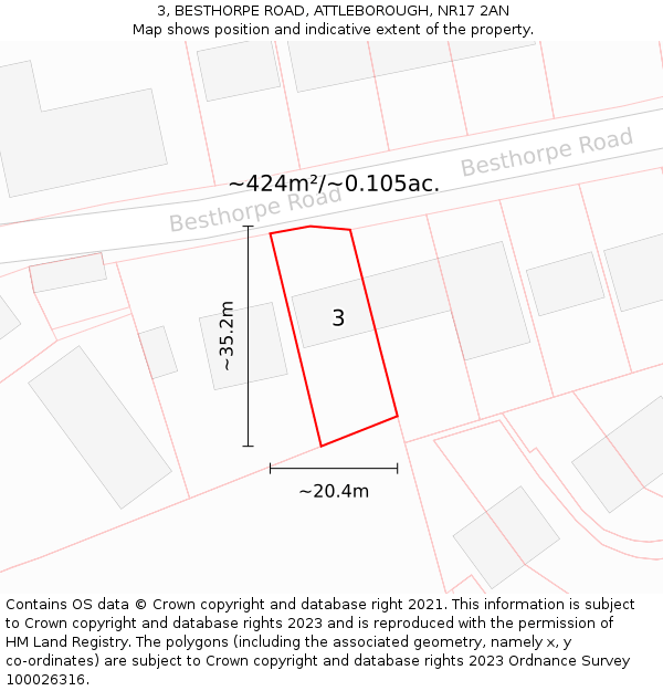 3, BESTHORPE ROAD, ATTLEBOROUGH, NR17 2AN: Plot and title map