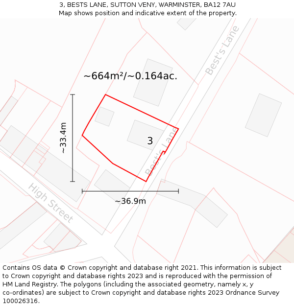 3, BESTS LANE, SUTTON VENY, WARMINSTER, BA12 7AU: Plot and title map