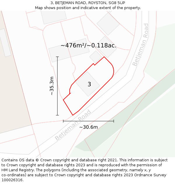 3, BETJEMAN ROAD, ROYSTON, SG8 5UP: Plot and title map