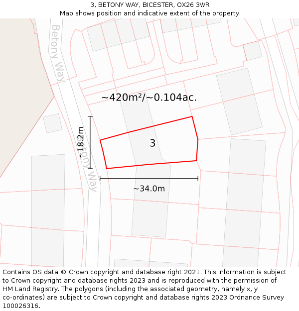 3, BETONY WAY, BICESTER, OX26 3WR: Plot and title map