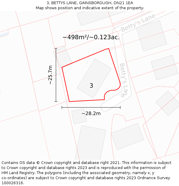 3, BETTYS LANE, GAINSBOROUGH, DN21 1EA: Plot and title map