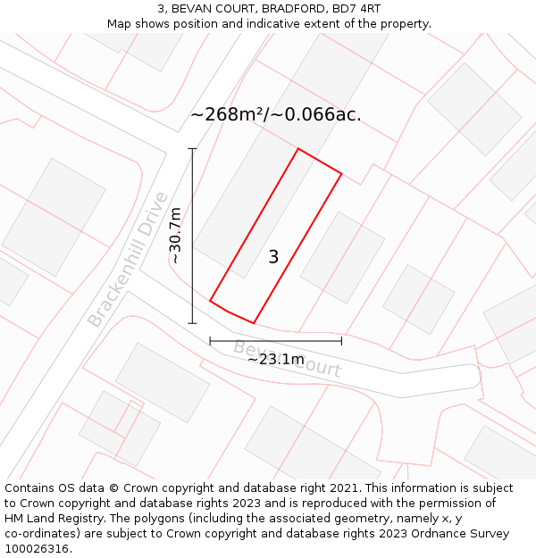 3, BEVAN COURT, BRADFORD, BD7 4RT: Plot and title map