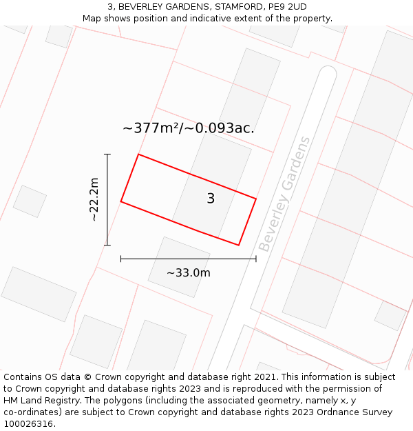 3, BEVERLEY GARDENS, STAMFORD, PE9 2UD: Plot and title map