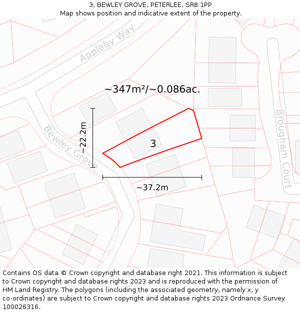 3, BEWLEY GROVE, PETERLEE, SR8 1PP: Plot and title map