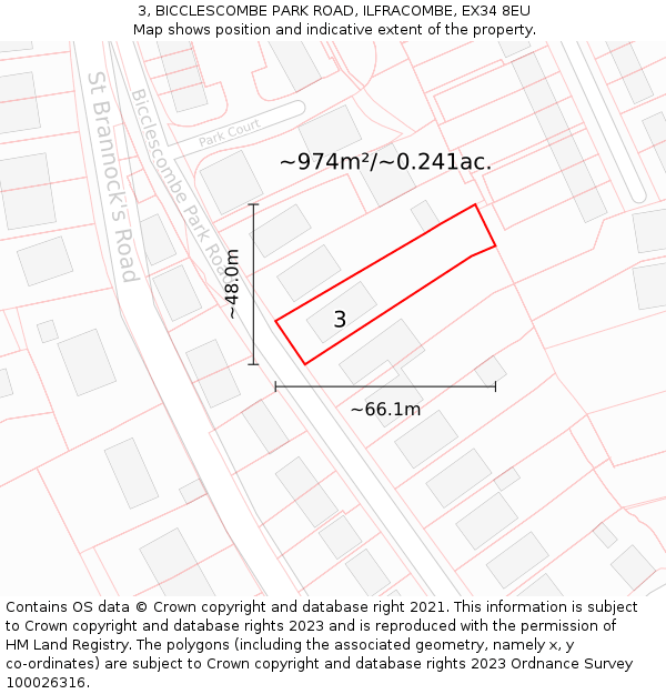 3, BICCLESCOMBE PARK ROAD, ILFRACOMBE, EX34 8EU: Plot and title map