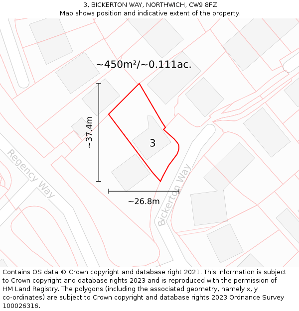 3, BICKERTON WAY, NORTHWICH, CW9 8FZ: Plot and title map