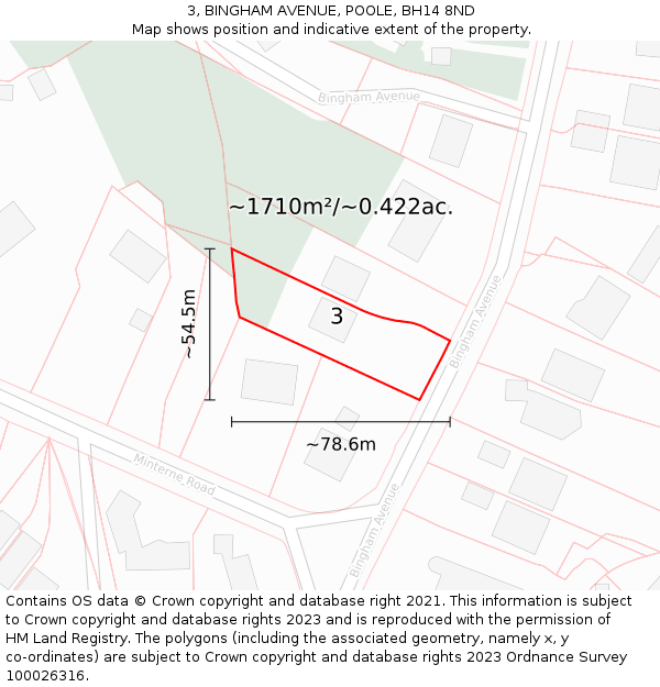 3, BINGHAM AVENUE, POOLE, BH14 8ND: Plot and title map