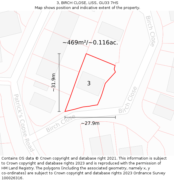 3, BIRCH CLOSE, LISS, GU33 7HS: Plot and title map