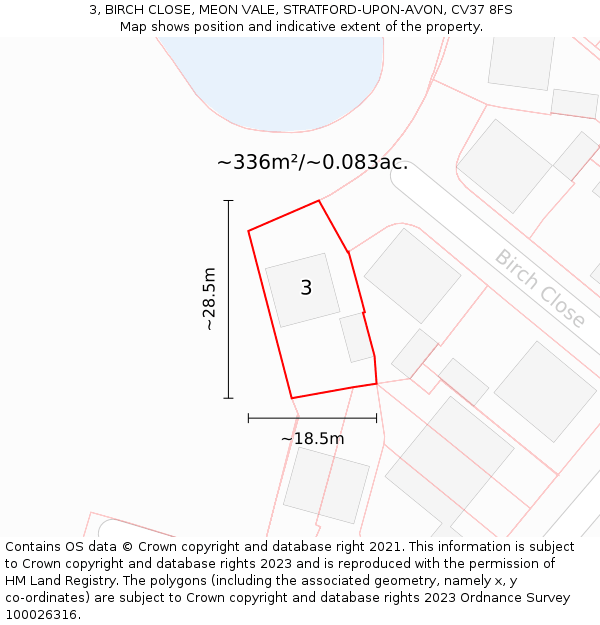 3, BIRCH CLOSE, MEON VALE, STRATFORD-UPON-AVON, CV37 8FS: Plot and title map