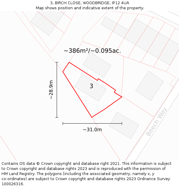 3, BIRCH CLOSE, WOODBRIDGE, IP12 4UA: Plot and title map