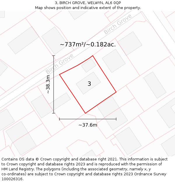 3, BIRCH GROVE, WELWYN, AL6 0QP: Plot and title map