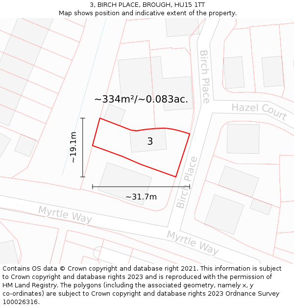 3, BIRCH PLACE, BROUGH, HU15 1TT: Plot and title map