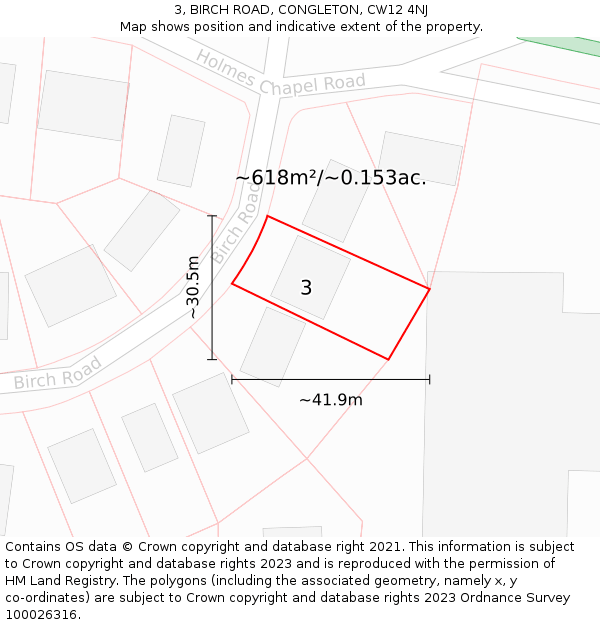 3, BIRCH ROAD, CONGLETON, CW12 4NJ: Plot and title map