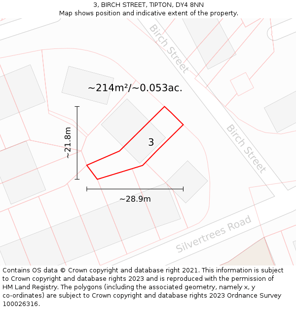 3, BIRCH STREET, TIPTON, DY4 8NN: Plot and title map