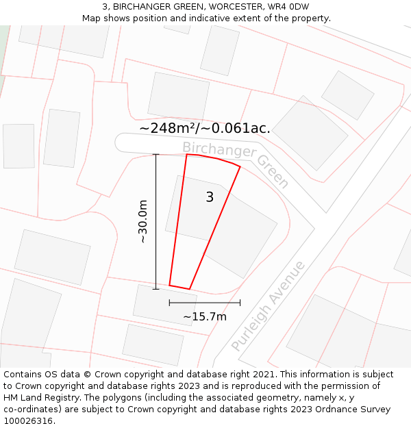 3, BIRCHANGER GREEN, WORCESTER, WR4 0DW: Plot and title map