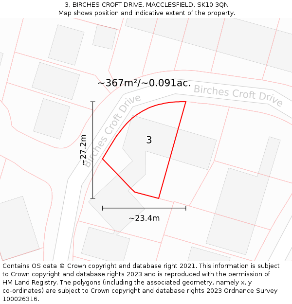 3, BIRCHES CROFT DRIVE, MACCLESFIELD, SK10 3QN: Plot and title map