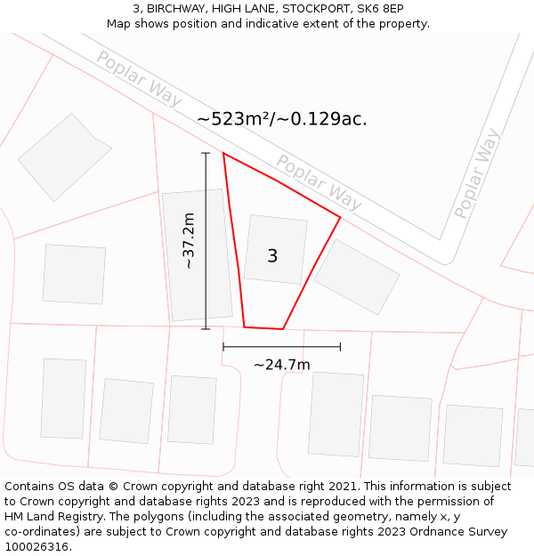 3, BIRCHWAY, HIGH LANE, STOCKPORT, SK6 8EP: Plot and title map