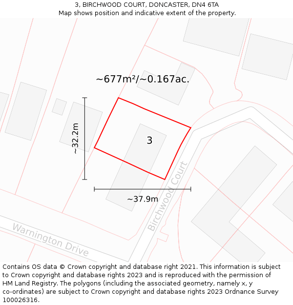 3, BIRCHWOOD COURT, DONCASTER, DN4 6TA: Plot and title map