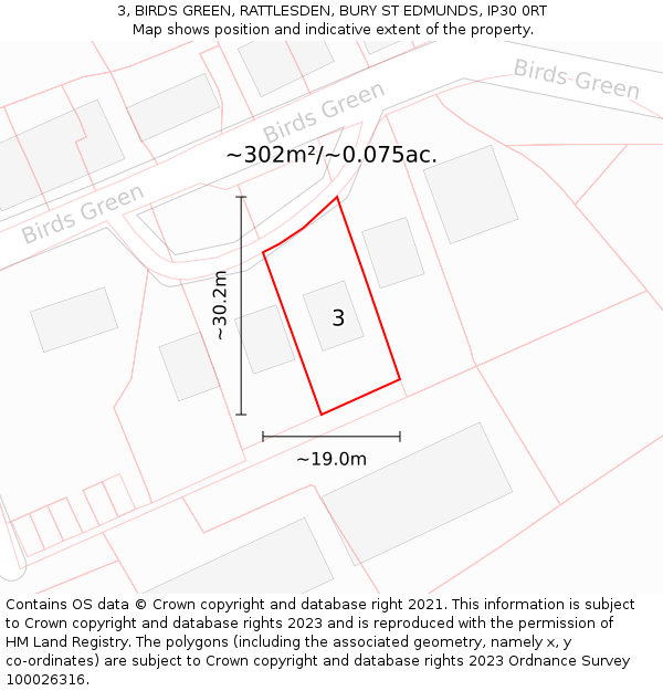 3, BIRDS GREEN, RATTLESDEN, BURY ST EDMUNDS, IP30 0RT: Plot and title map