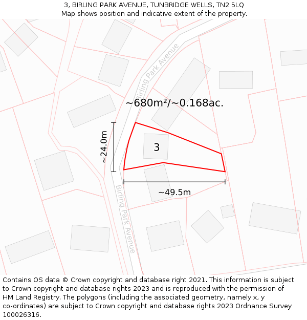 3, BIRLING PARK AVENUE, TUNBRIDGE WELLS, TN2 5LQ: Plot and title map