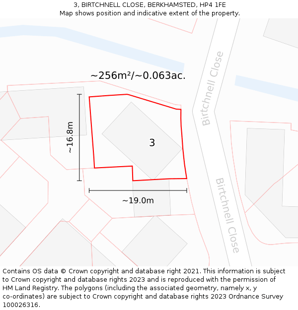 3, BIRTCHNELL CLOSE, BERKHAMSTED, HP4 1FE: Plot and title map