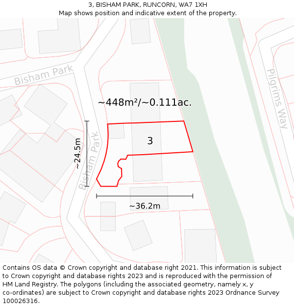 3, BISHAM PARK, RUNCORN, WA7 1XH: Plot and title map