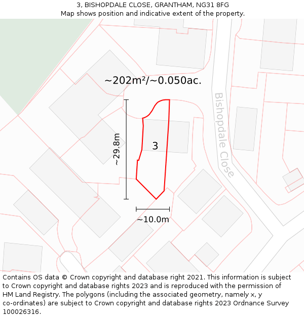 3, BISHOPDALE CLOSE, GRANTHAM, NG31 8FG: Plot and title map