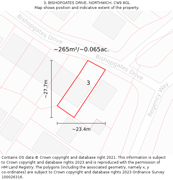 3, BISHOPGATES DRIVE, NORTHWICH, CW9 8GL: Plot and title map