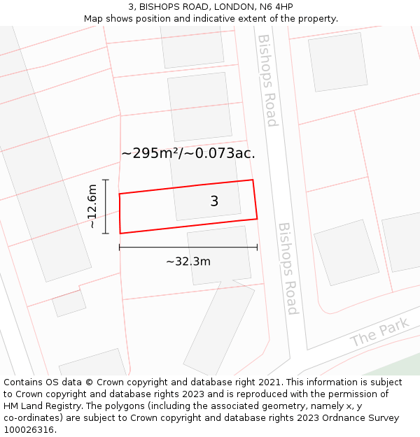 3, BISHOPS ROAD, LONDON, N6 4HP: Plot and title map