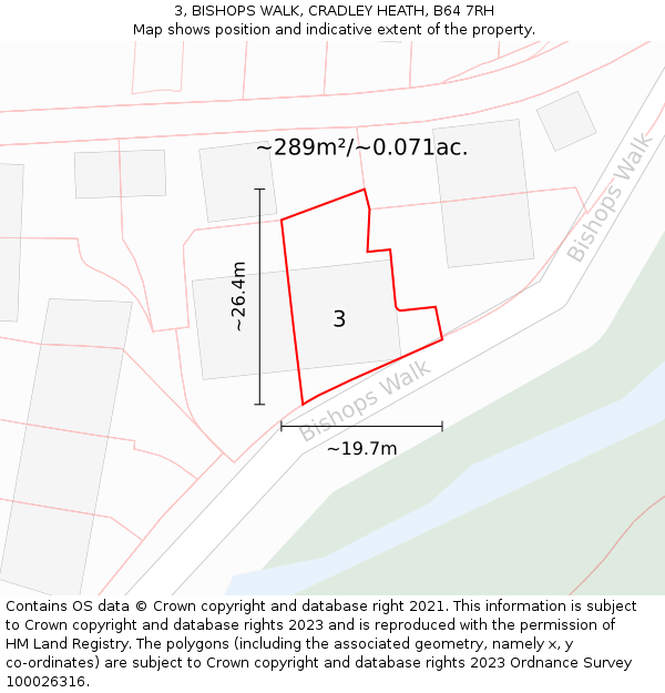 3, BISHOPS WALK, CRADLEY HEATH, B64 7RH: Plot and title map