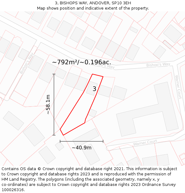 3, BISHOPS WAY, ANDOVER, SP10 3EH: Plot and title map