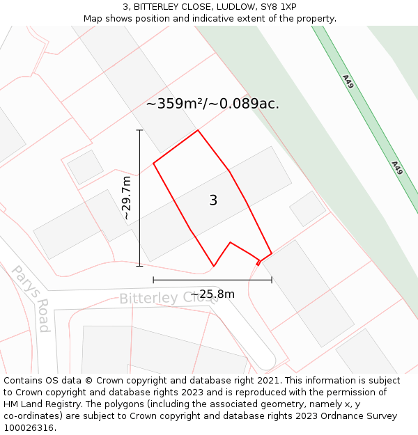 3, BITTERLEY CLOSE, LUDLOW, SY8 1XP: Plot and title map