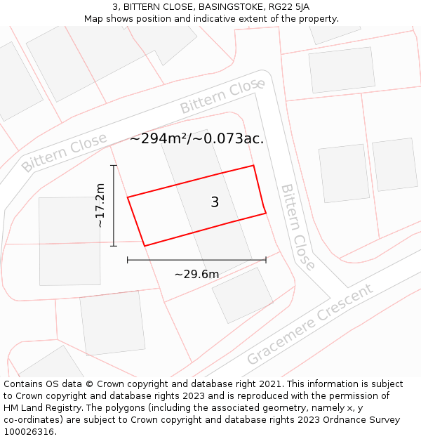 3, BITTERN CLOSE, BASINGSTOKE, RG22 5JA: Plot and title map