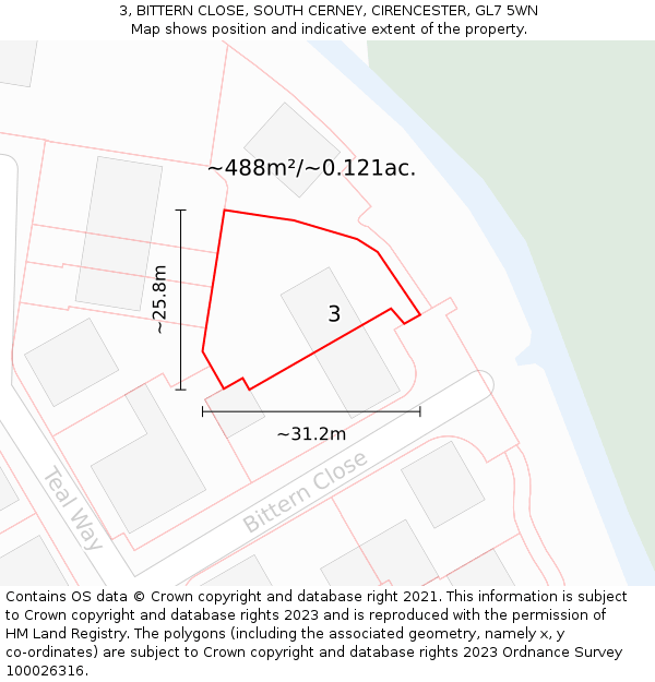 3, BITTERN CLOSE, SOUTH CERNEY, CIRENCESTER, GL7 5WN: Plot and title map