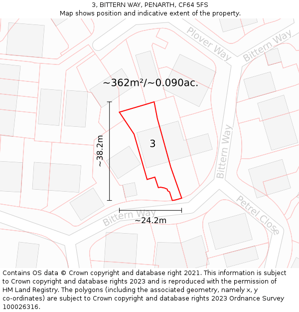 3, BITTERN WAY, PENARTH, CF64 5FS: Plot and title map