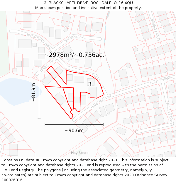 3, BLACKCHAPEL DRIVE, ROCHDALE, OL16 4QU: Plot and title map