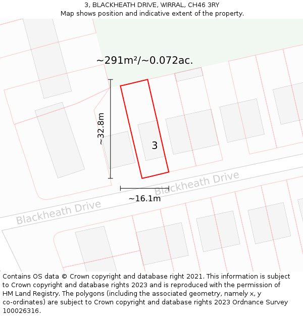 3, BLACKHEATH DRIVE, WIRRAL, CH46 3RY: Plot and title map