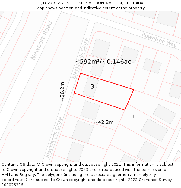 3, BLACKLANDS CLOSE, SAFFRON WALDEN, CB11 4BX: Plot and title map