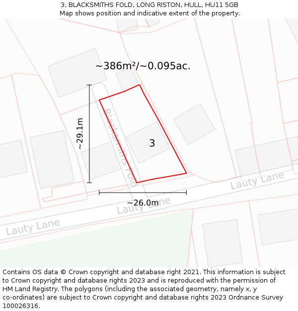 3, BLACKSMITHS FOLD, LONG RISTON, HULL, HU11 5GB: Plot and title map