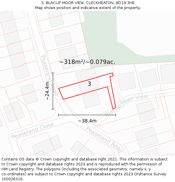 3, BLACUP MOOR VIEW, CLECKHEATON, BD19 3HE: Plot and title map