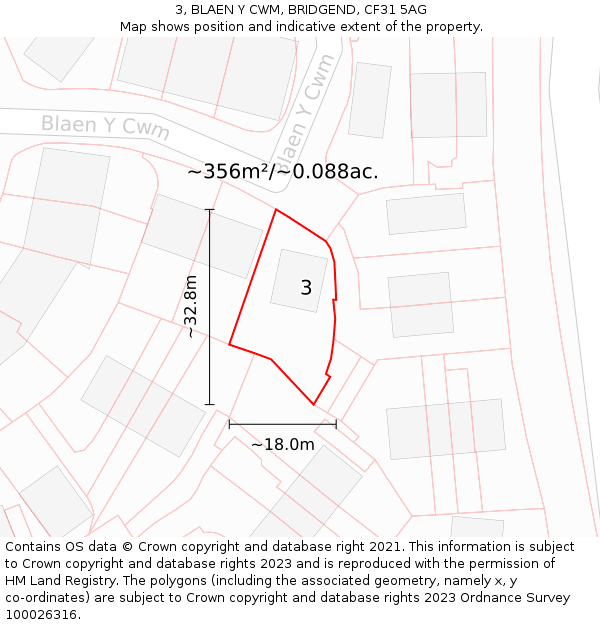 3, BLAEN Y CWM, BRIDGEND, CF31 5AG: Plot and title map