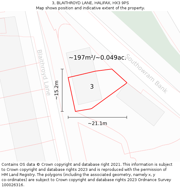 3, BLAITHROYD LANE, HALIFAX, HX3 9PS: Plot and title map