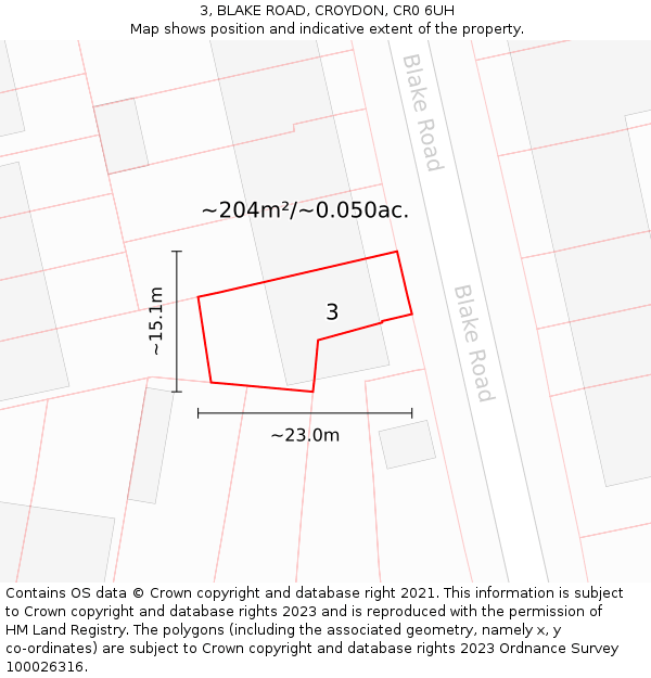 3, BLAKE ROAD, CROYDON, CR0 6UH: Plot and title map