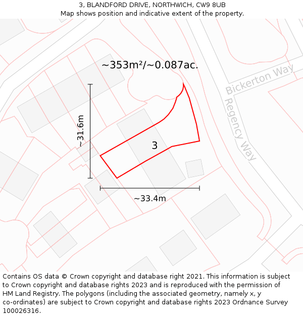 3, BLANDFORD DRIVE, NORTHWICH, CW9 8UB: Plot and title map