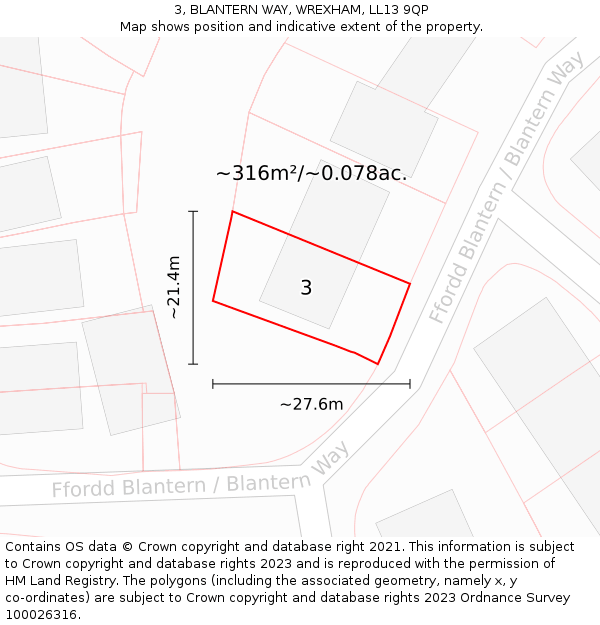 3, BLANTERN WAY, WREXHAM, LL13 9QP: Plot and title map