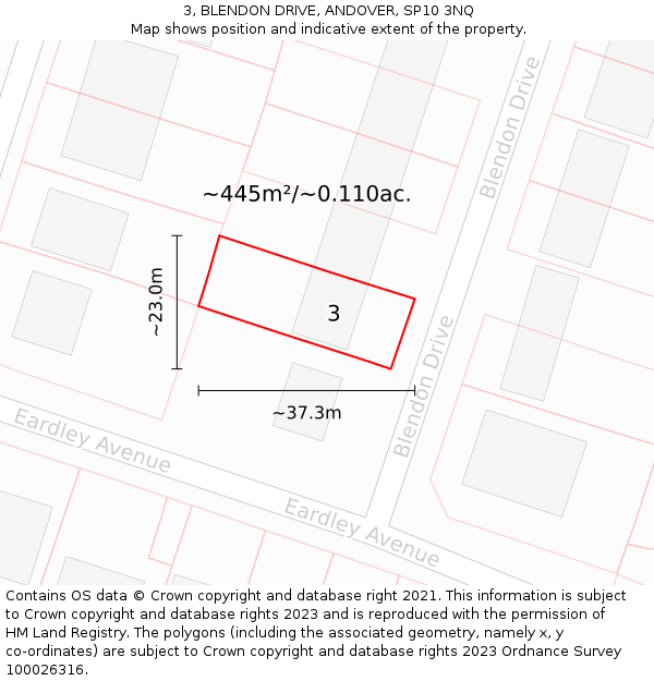 3, BLENDON DRIVE, ANDOVER, SP10 3NQ: Plot and title map