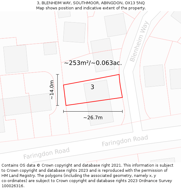 3, BLENHEIM WAY, SOUTHMOOR, ABINGDON, OX13 5NQ: Plot and title map