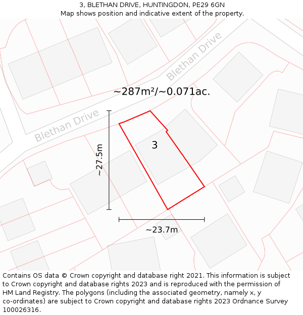 3, BLETHAN DRIVE, HUNTINGDON, PE29 6GN: Plot and title map