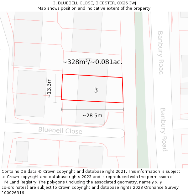 3, BLUEBELL CLOSE, BICESTER, OX26 3WJ: Plot and title map