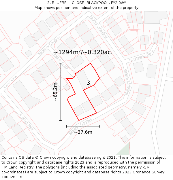 3, BLUEBELL CLOSE, BLACKPOOL, FY2 0WY: Plot and title map